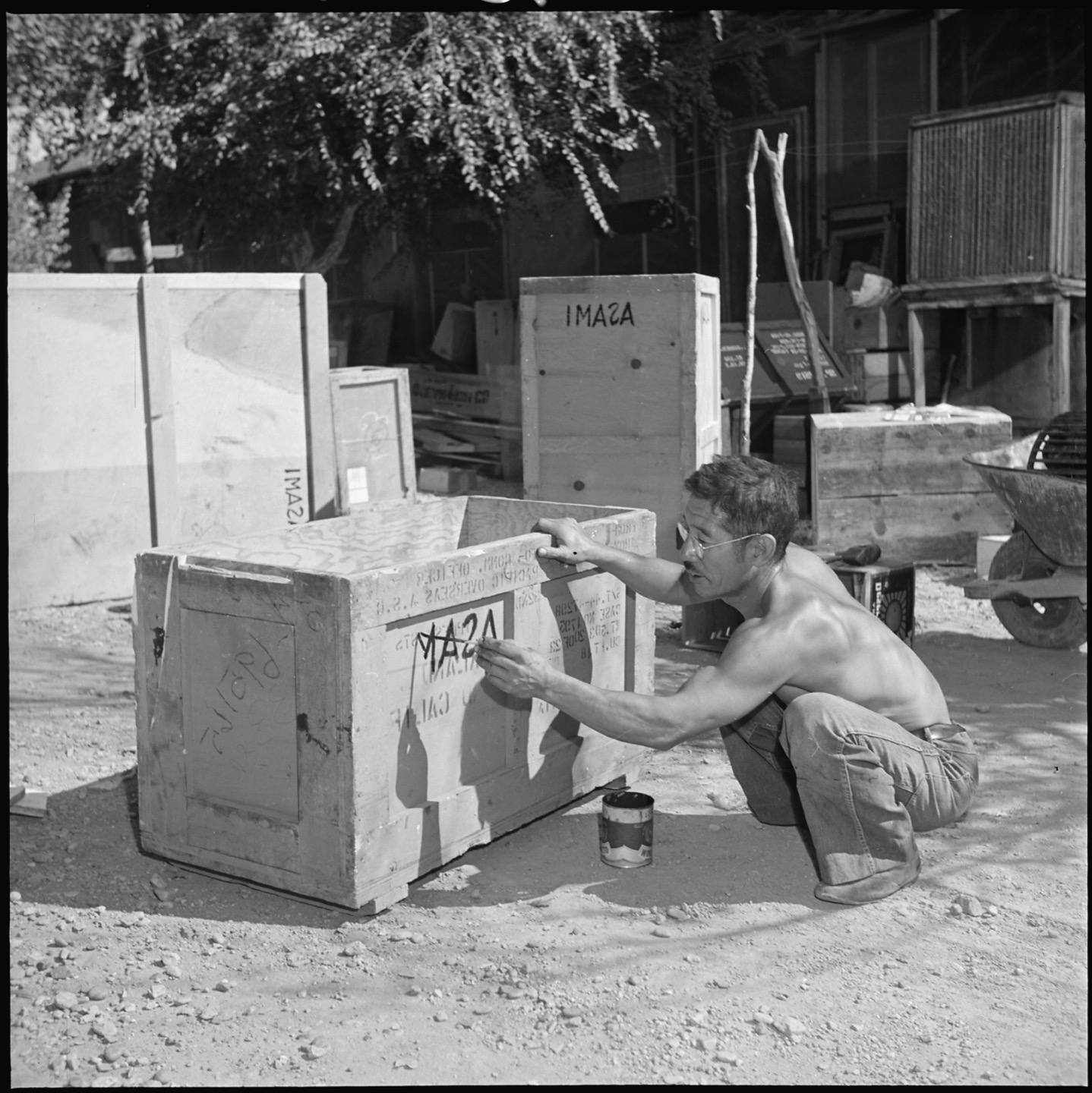 Boxes being labeled for storage and shipment